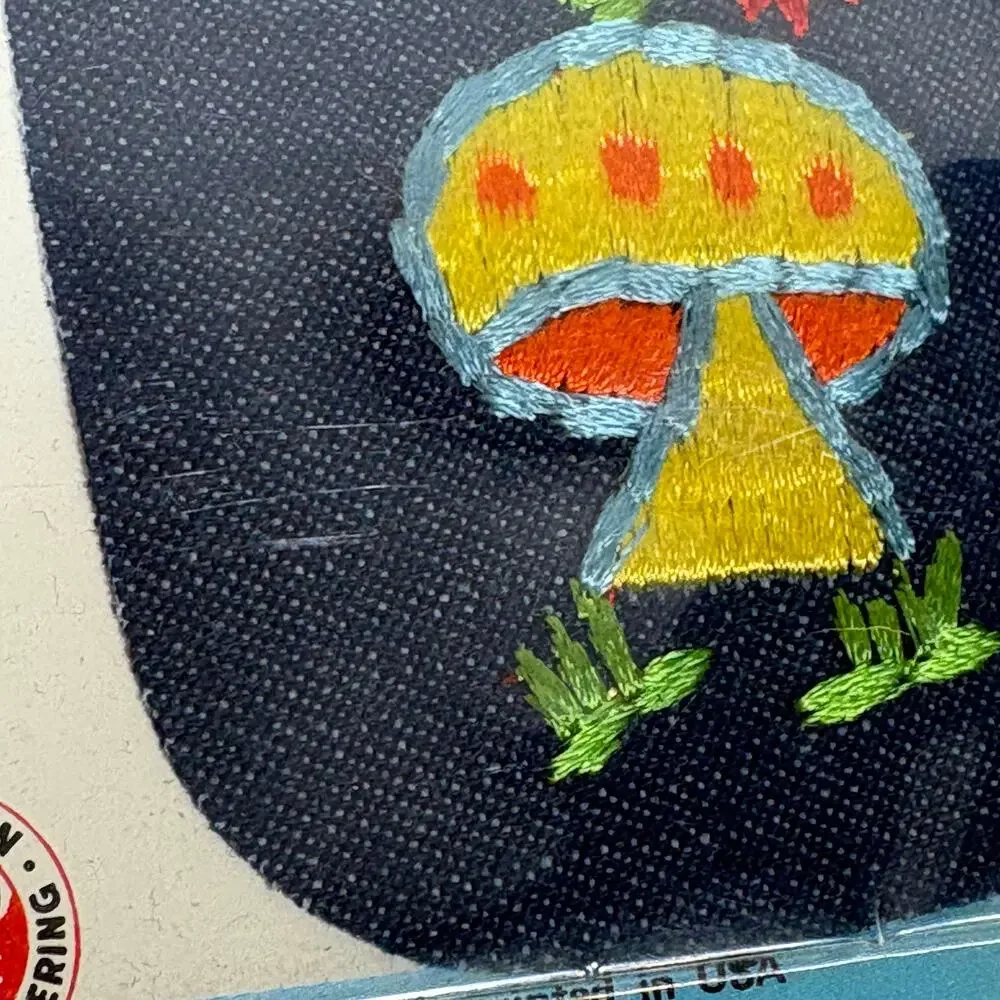 Mushroom Denim Patch 70s Iron-On Embroidered USA New Flower Retro Hippie